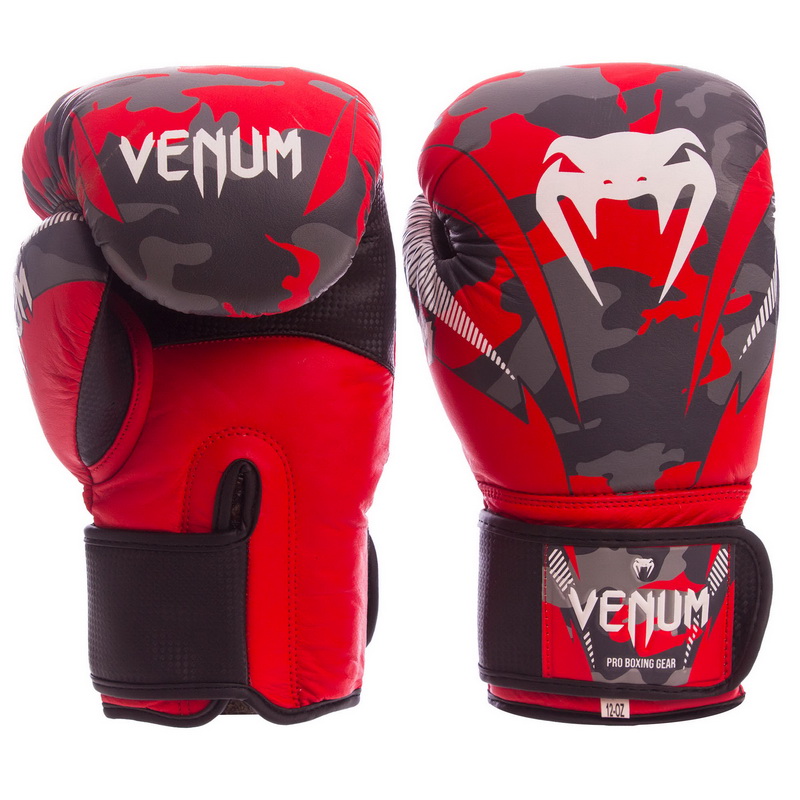 

Перчатки боксерские кожаные на липучке VENUM красные, Размер 14oz