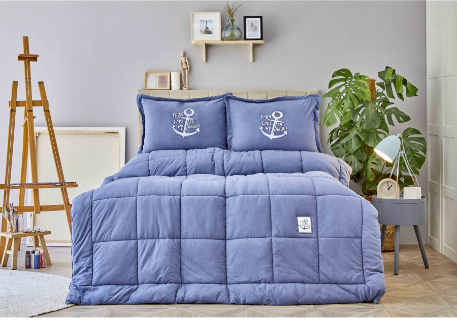 

Комплект постельного белья с одеялом Karaca Home Toffee indigo индиго 160х200 3 предмета (svt-2000022268479)