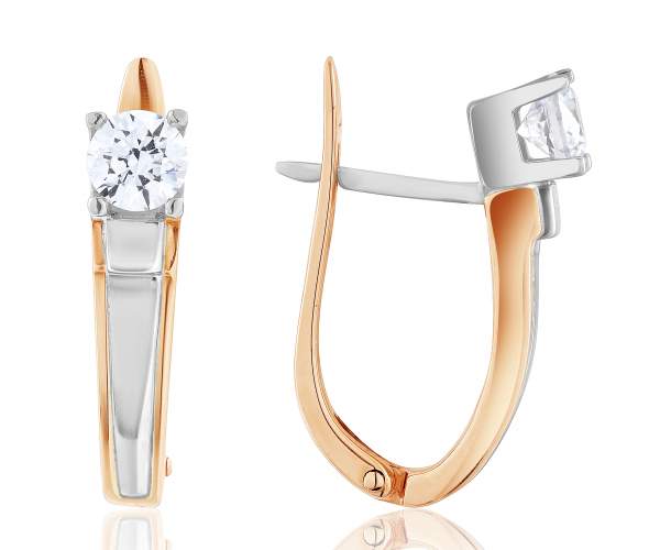 

Серьги с английской застежкой с камнем SWAROVSKI Zirconia "Тренд", комбинированное золото, С4185SW