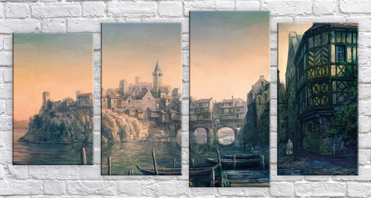 

Модульная картина на холсте Holst Art из 4-х частей Город живопись 52х100 см