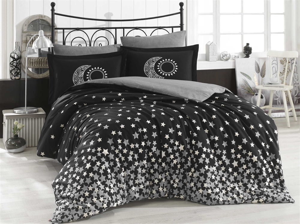 

Комплект постельного белья HOBBY Poplin Stars серый 200х220 см/2х50х70 см