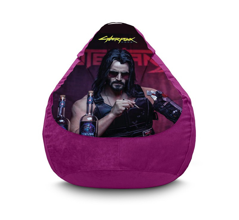 

Кресло мешок iPuff "Cyberpunk 2077. Angry Johnny" Флок XXL (90х125 см) Сиреневый