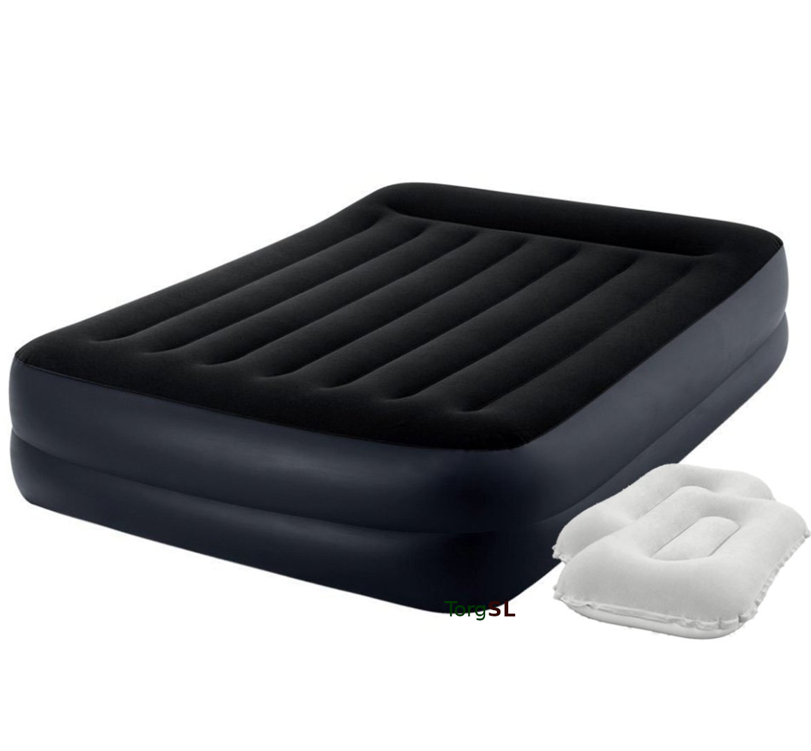 

НОВИНКА 2020! Двухспальная надувная кровать Intex 64124-1 Pillow Rest Raised Bed со встроенным электронасосом, двумя подушками 152 x 203 x 42 см Черная (RT-64124-1)