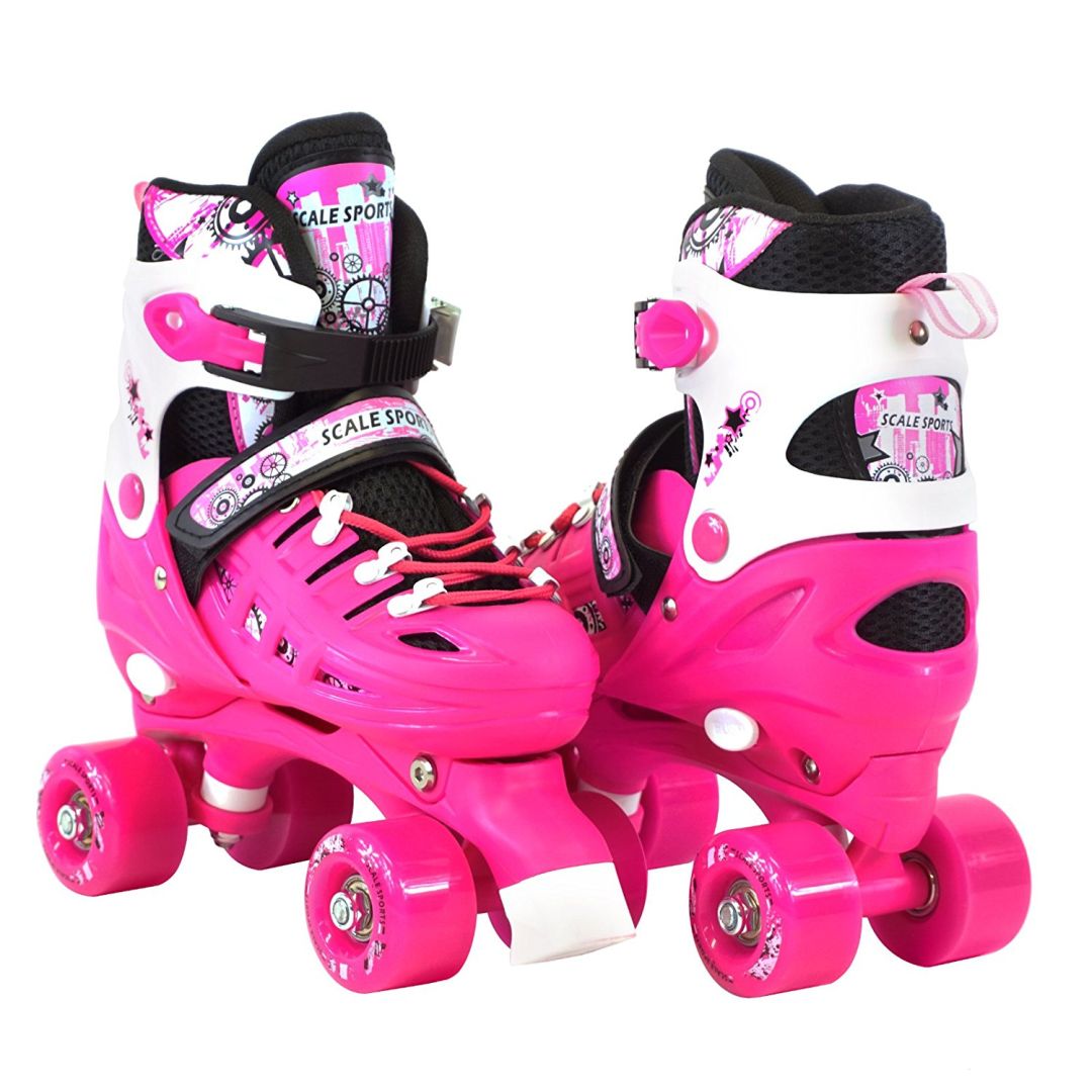

Раздвижные детские ролики квады Scale Sports, размер 32,5-35,5, Малиновые