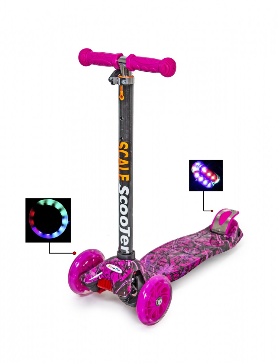 

Детский трехколесный самокат Scooter MAXI со светящимися колесами и рисунком, Pink Forest