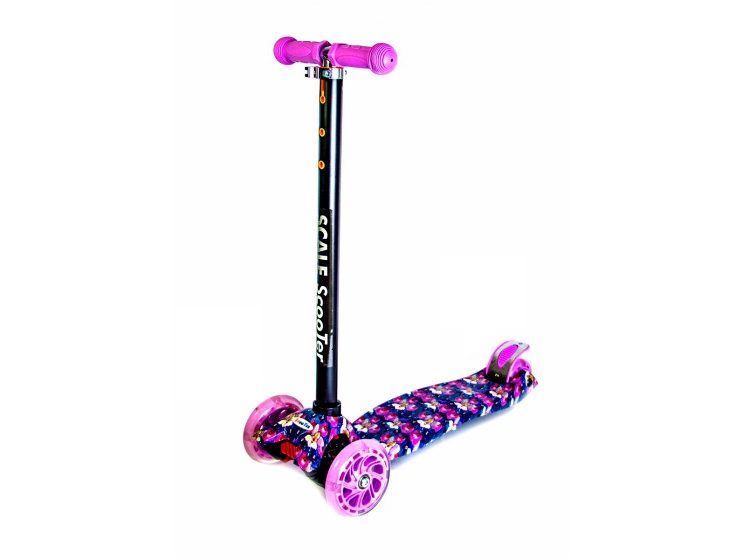 

Детский трехколесный самокат Scooter MAXI со светящимися колесами и рисунком, Орхидея