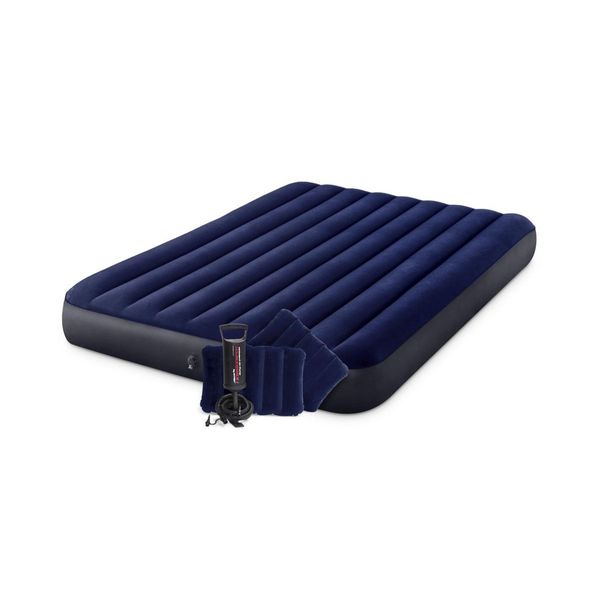 

Двуспальный надувной матрас Intex 64765 (1.52 x 2.03 x 25 см) Classic Downy Airbed + Ручной насос и 2 подушки