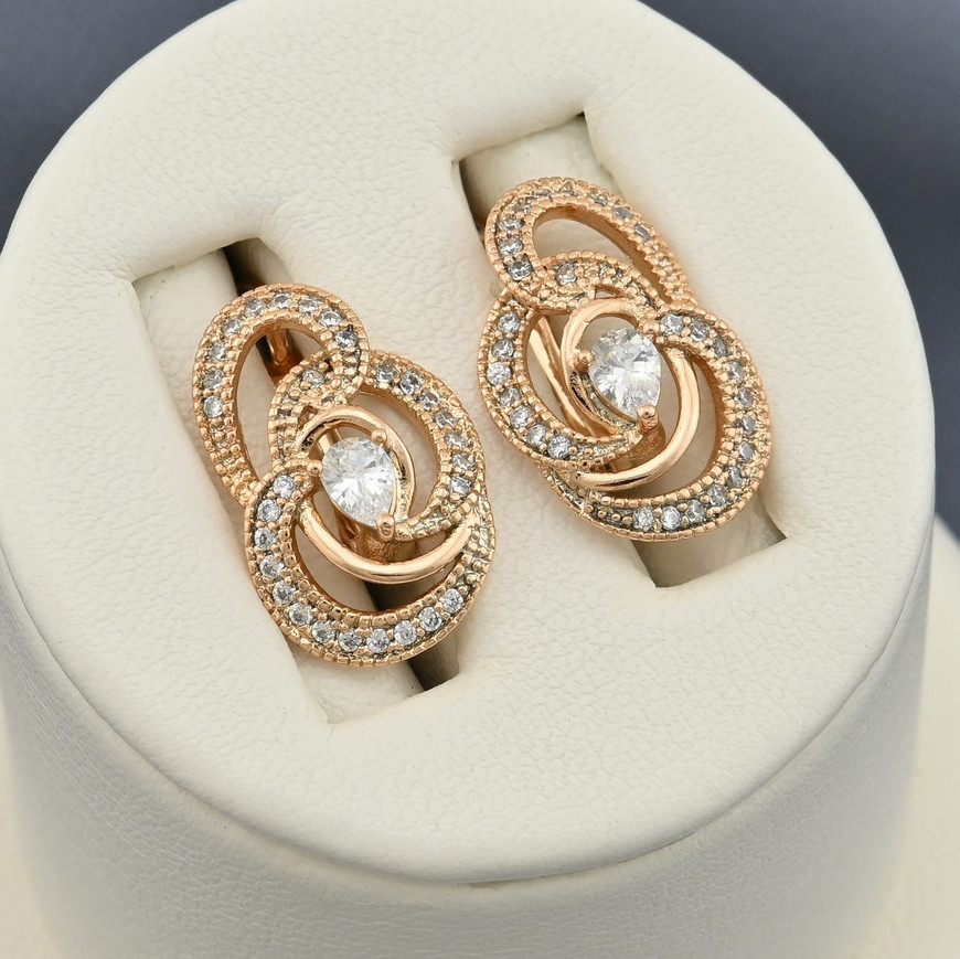 

Серьги Xuping 30090 размер 16х11 мм белые фианиты вес 2.7 г позолота 18К
