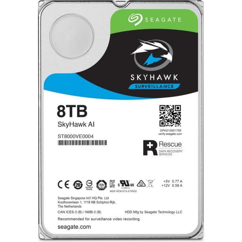 

Накопитель HDD SATA 8.0TB Seagate SkyHawk AI Surveillance 7200rpm 256MB (ST8000VE000)