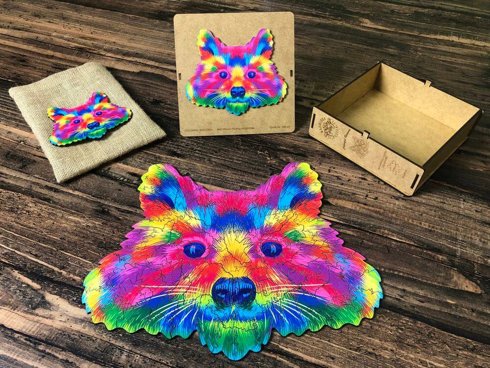 

Дерев'яні пазли NaomiBox Colorful Raccoon 32 x 26 см.