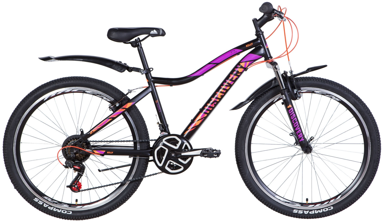 

Велосипед Discovery Kelly 16" 26" 2021 Черно-оранжево-фиолетовый (м) (OPS-DIS-26-368)