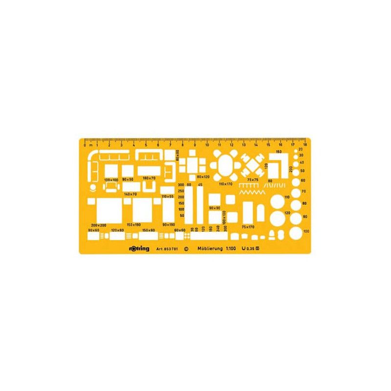 

Трафарет для дизайна мебели 1:50 жёлт.(300х155мм) Rotring Drawing S0238921