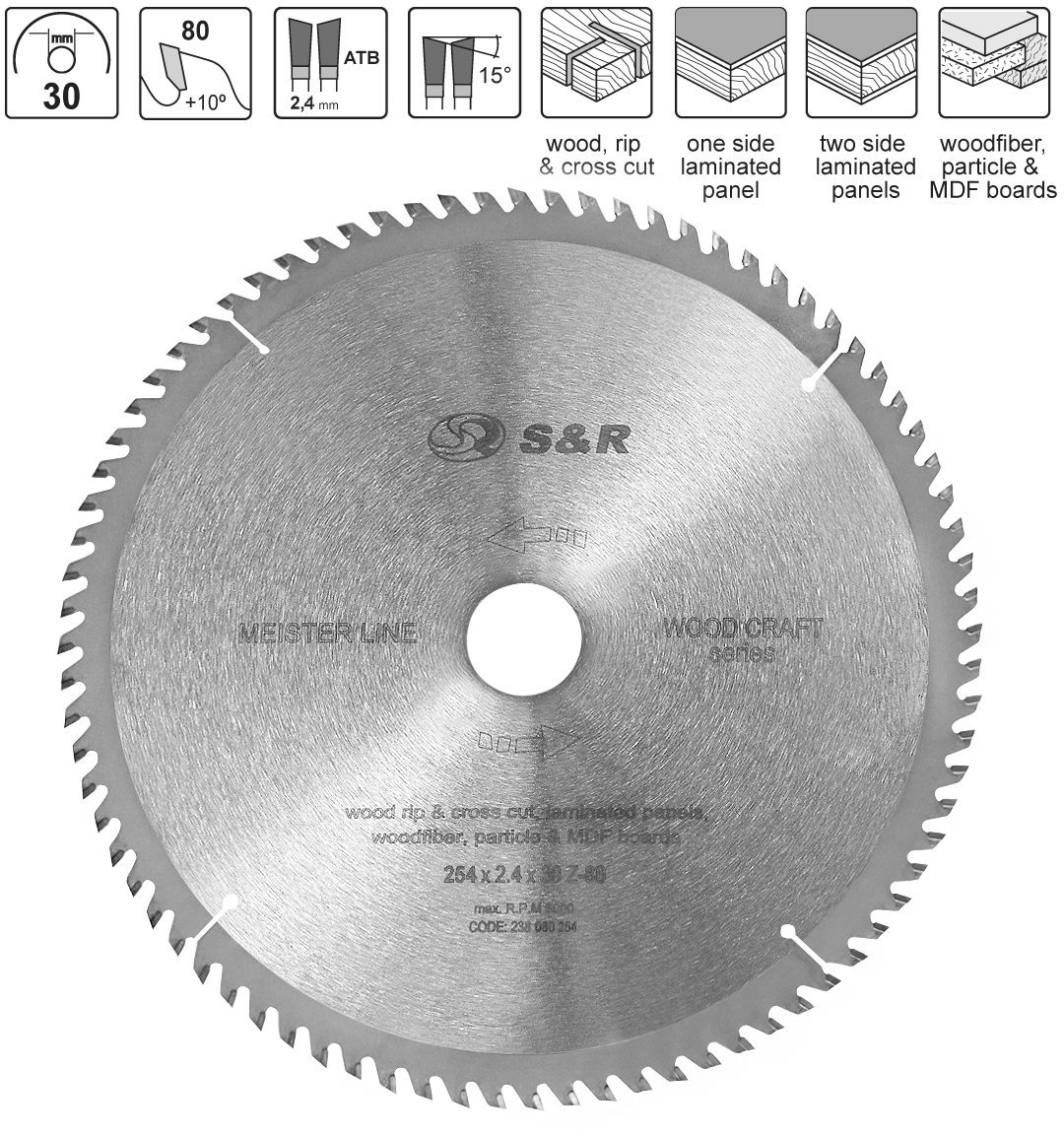 

Диск пиляльний S&R для дерева WoodCraft 254x30x2.6 Z80
