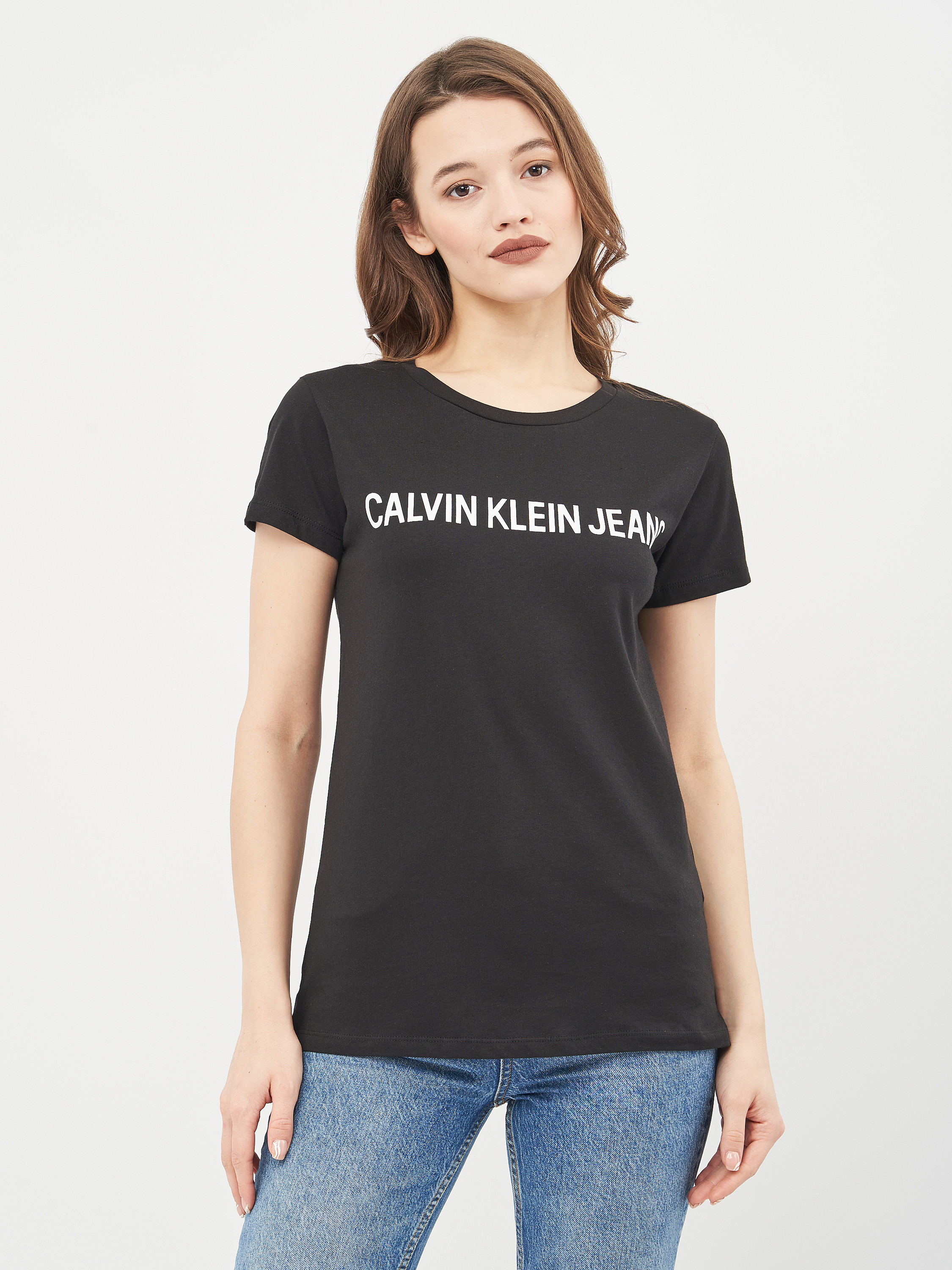 Акція на Футболка жіноча Calvin Klein Jeans 10482.1 L (46) Чорна від Rozetka