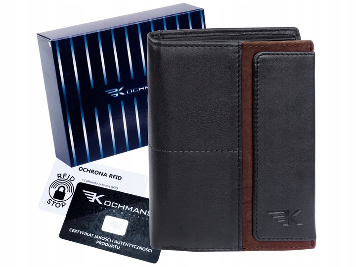 

Кошелёк кожаный мужской Kochmanski с защитой RFID 12.9 х 9.5 х 2 см чёрный с тёмно-коричневым (K-TNG-N4-3324)