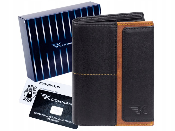 

Кошелёк кожаный мужской Kochmanski с защитой RFID 12.9 х 9.5 х 2 см чёрный с коричневым (K-TNG-N4-3323)
