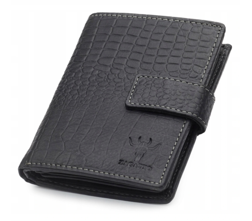

Кошелек портмоне мужской кожаный Zagatto с защитой RFID, (крокодил) черный 13 х 9.5 х 2 см (CN N104L BLACK)