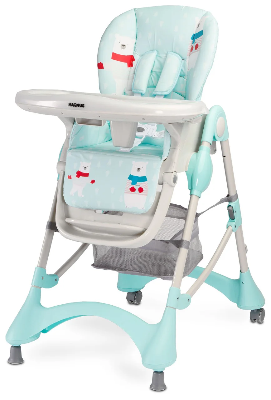 

Стульчик для кормления Caretero Magnus New с регулировкой высоты 5 позиций + двойной поднос и подвесная корзина Бирюзовый с принтом