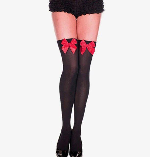 

Эротические черные чулки с красным бантиком APS one size 30013
