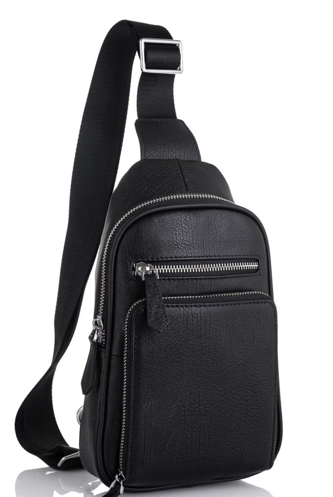 

Мужская сумка-слинг кожаная черная Tiding Bag SM8-807A