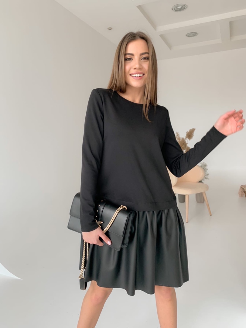 

Женское платье с кожаной юбкой Le'Katrin 5204-1XXL Черный