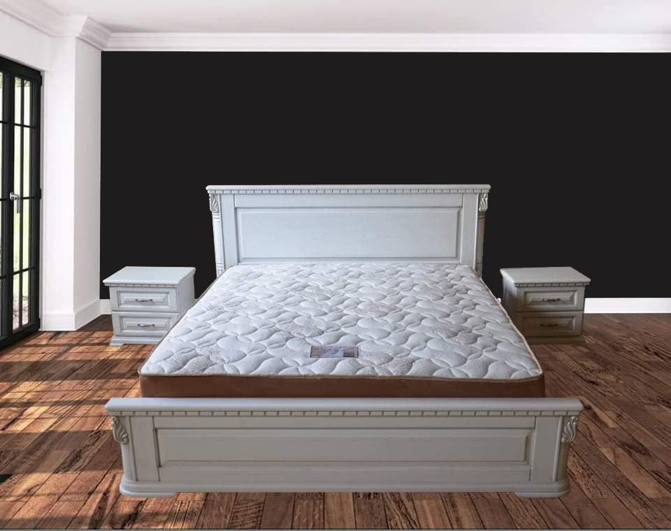 

Двуспальная кровать из массива дуба Венеция 140х200 с подъемным механизмом Белая емаль + патина "старое золото" Шаг ламелей 5,5 см.