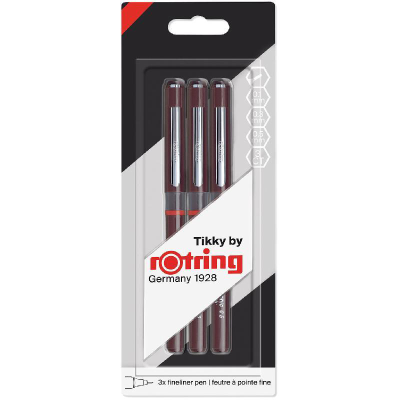 

Набор из 3-х ручек Rotring Drawing Tikky FiberPen 0.1 / 0.3 / 0.5 graphic burgundy (R1904780)