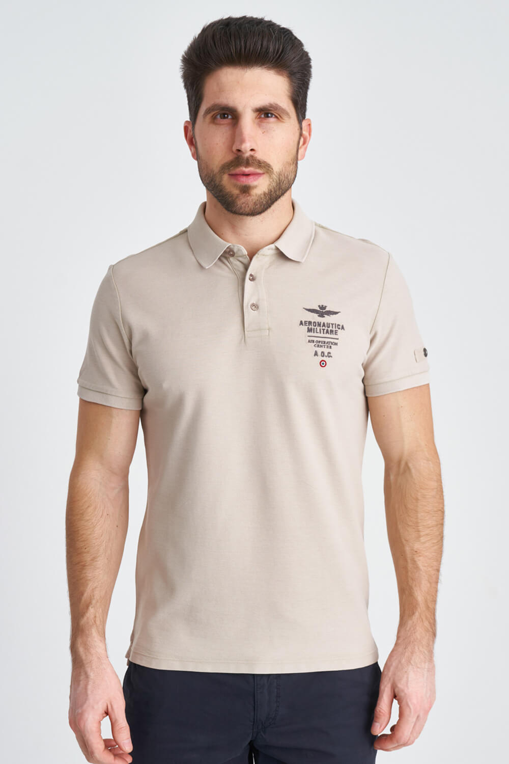 

Бежевая футболка-поло с вышивкой Aeronautica Militare 3827 XXXL