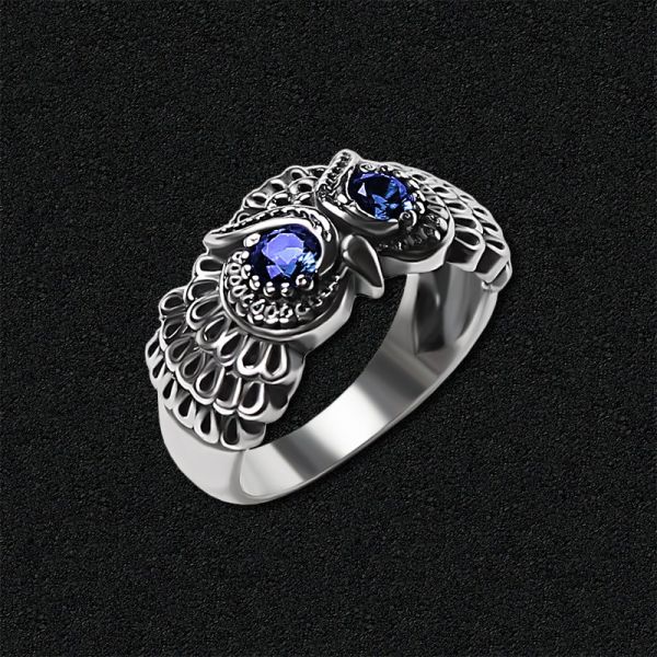 

Серебряное кольцо "Сова нежная" 1248-син-18