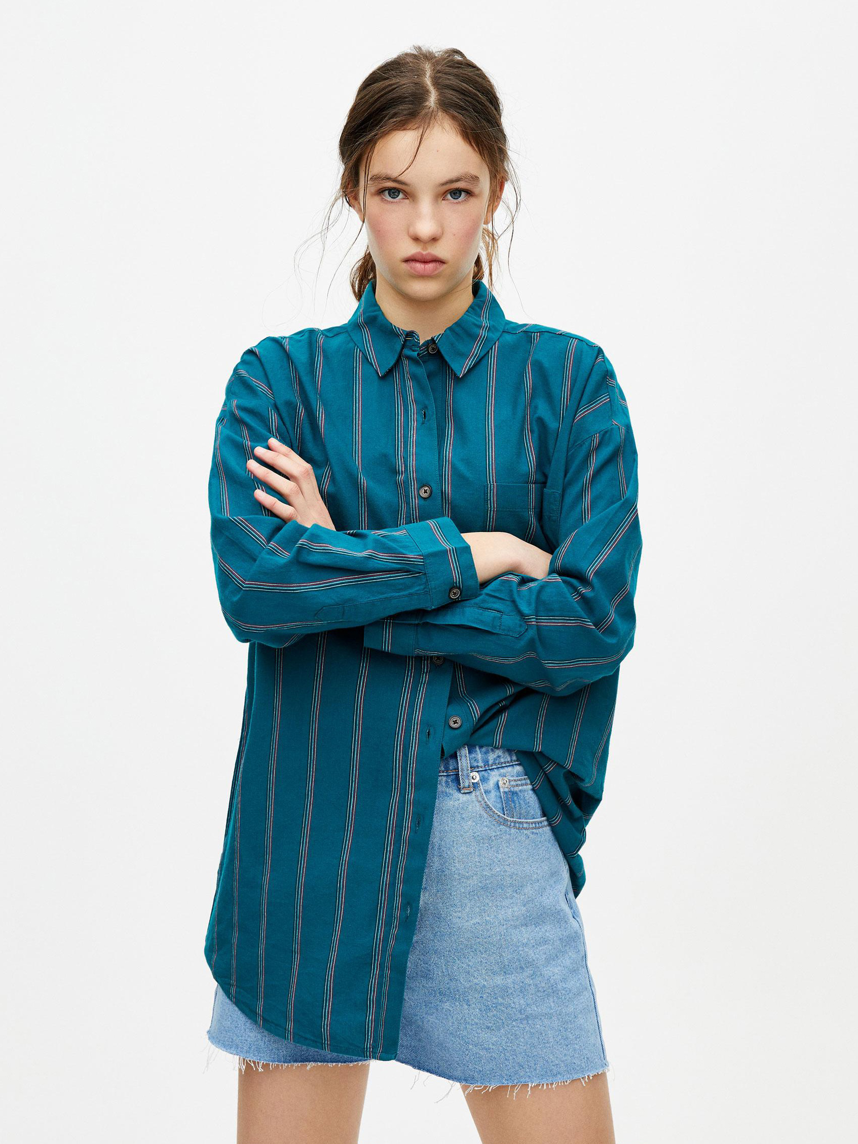 

Рубашка Pull & Bear 9473-306-500-ADKS M Зеленая
