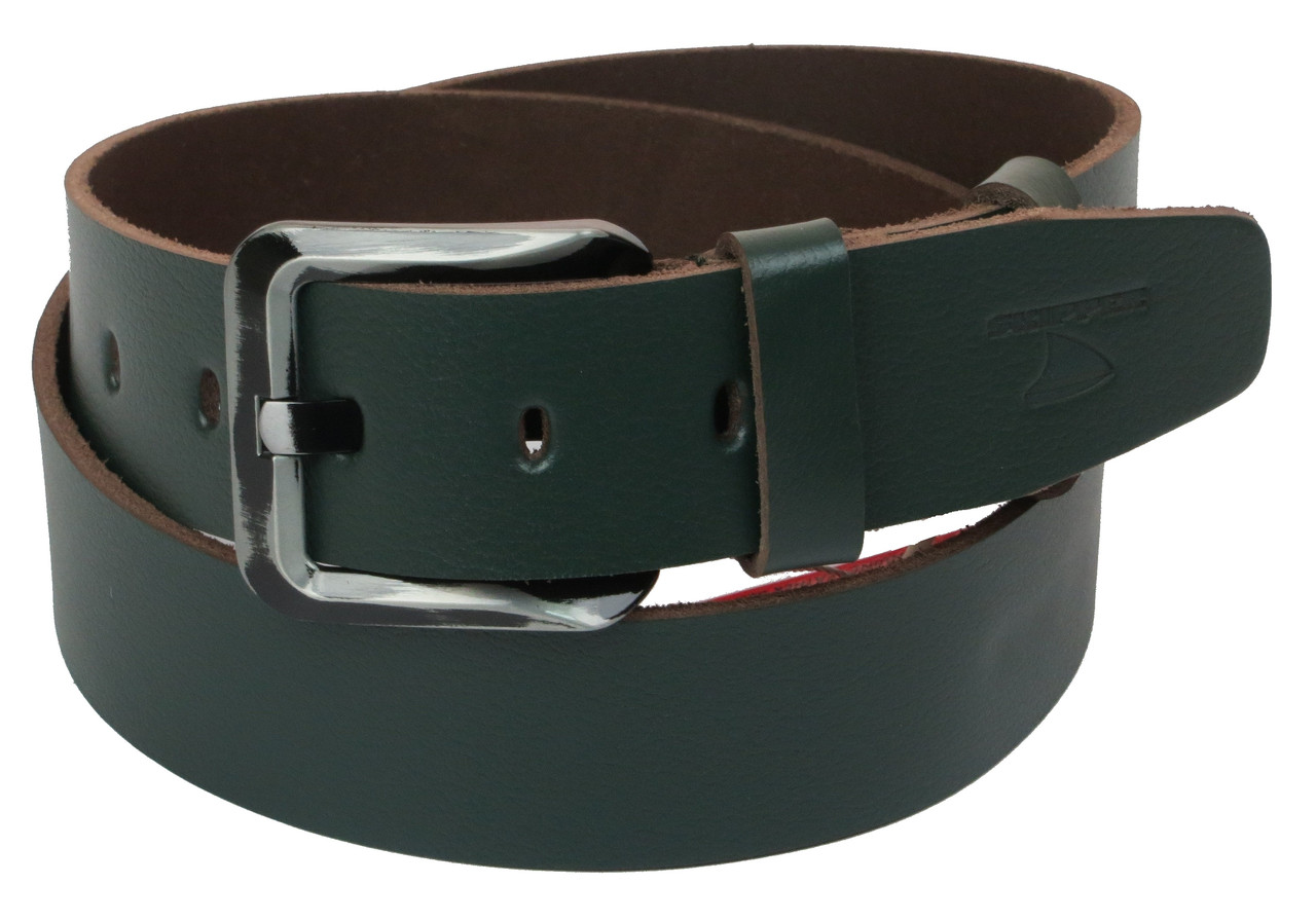

Мужской кожаный ремень под джинсы Skipper 1191-45 зеленый ДхШ: 129х4,5 см.