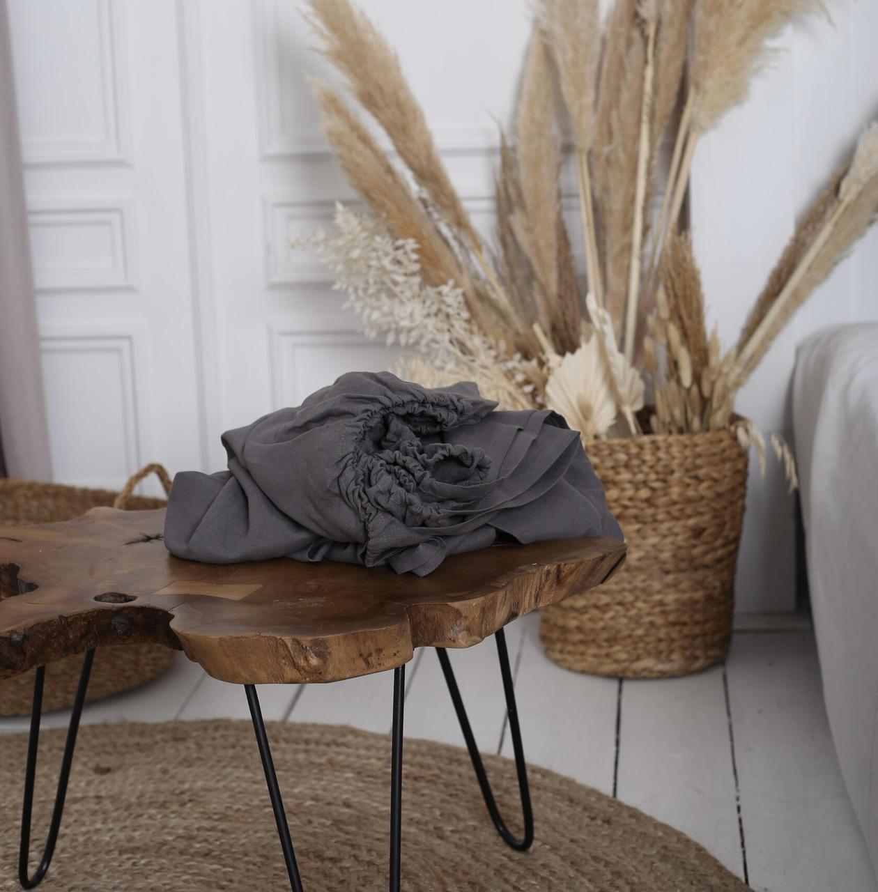 

Крафтове простирадло Luxury Linen двоспальне на гумці 160 * 200 * 35 Slate Gray