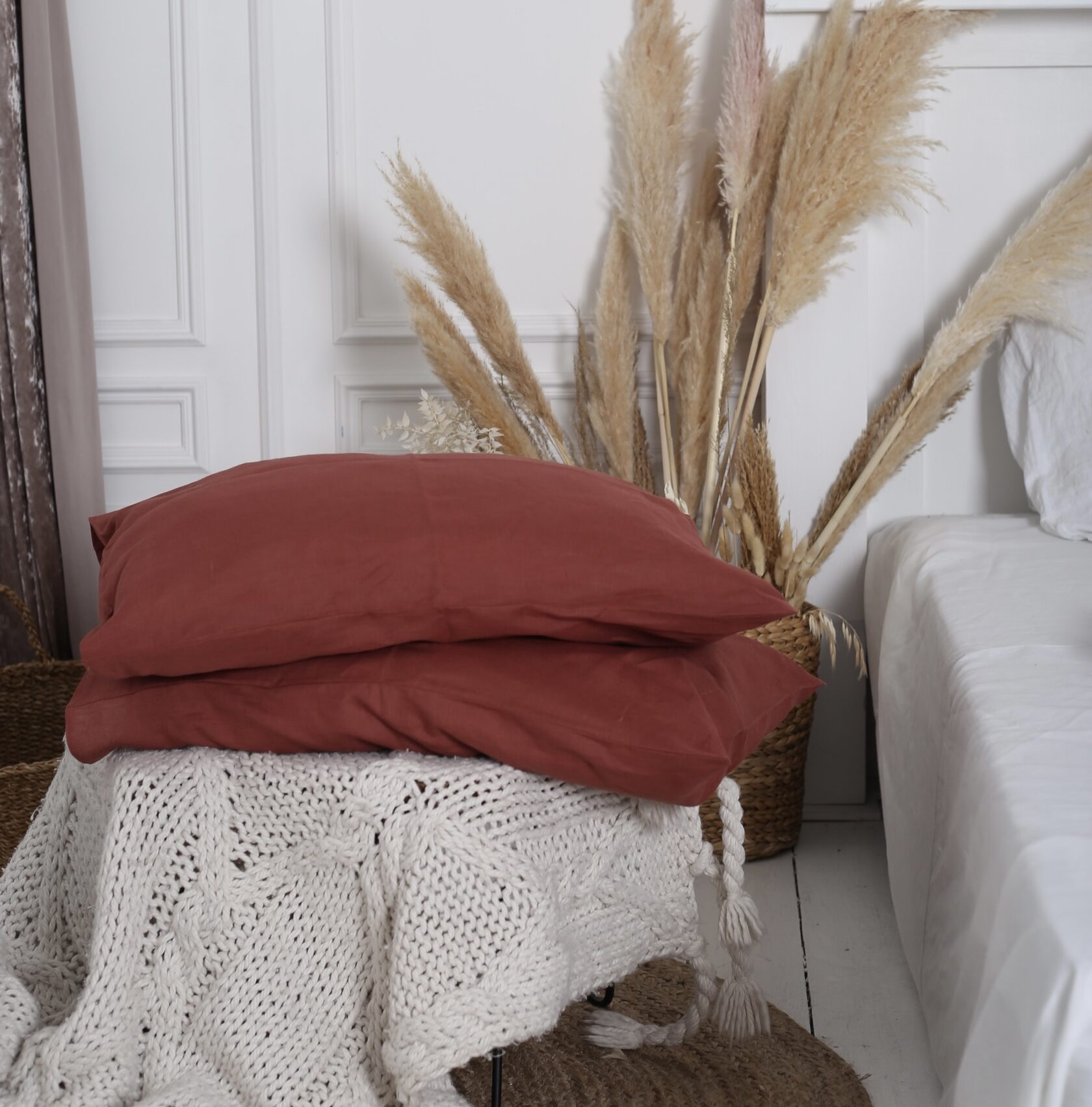 

Крафтова наволочка Luxury Linen на блискавці льон 50*75 см 2шт Indian Red