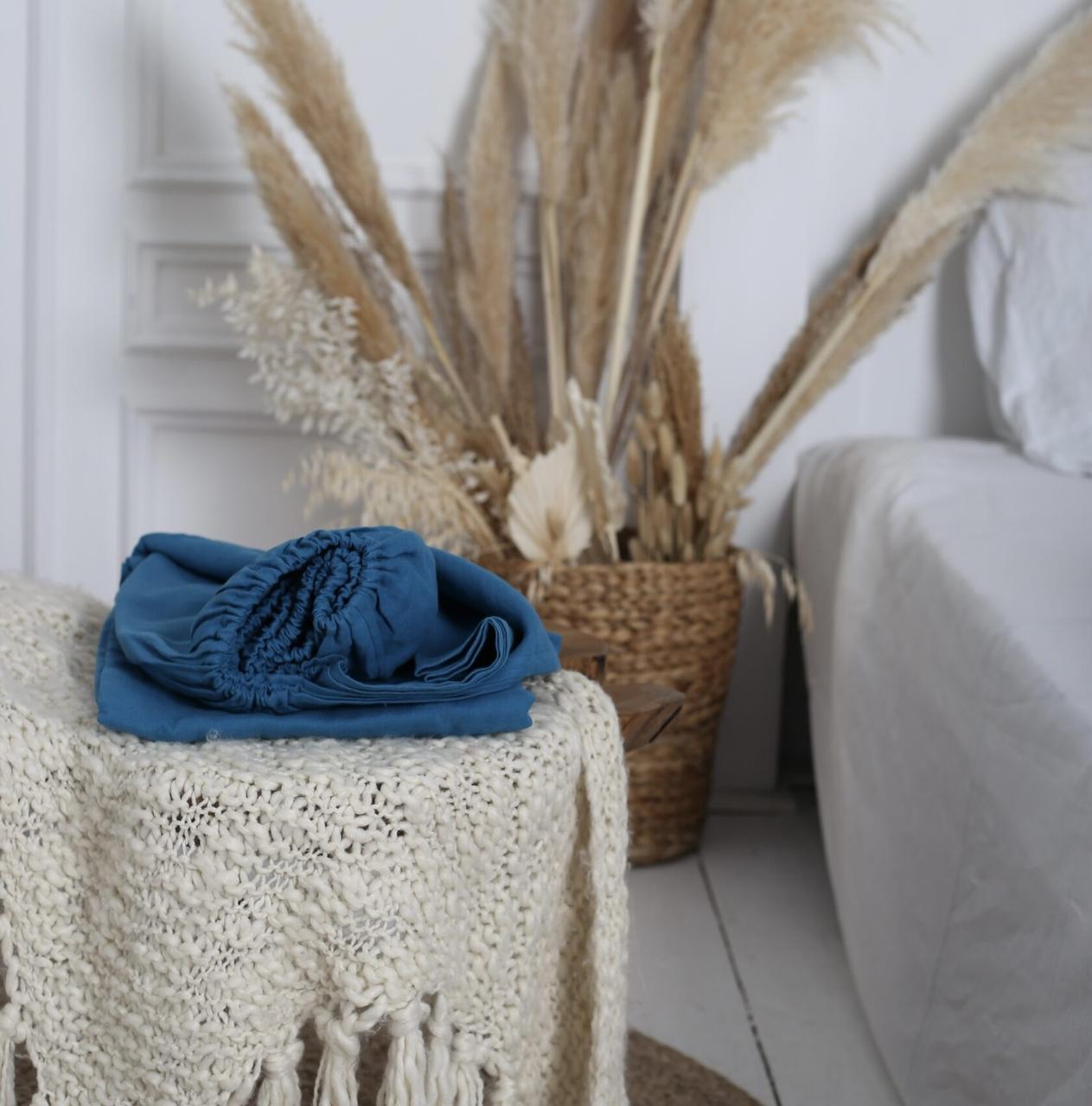 

Крафтове простирадло Luxury Linen євро на гумці 180 * 200 * 34см Turquoise