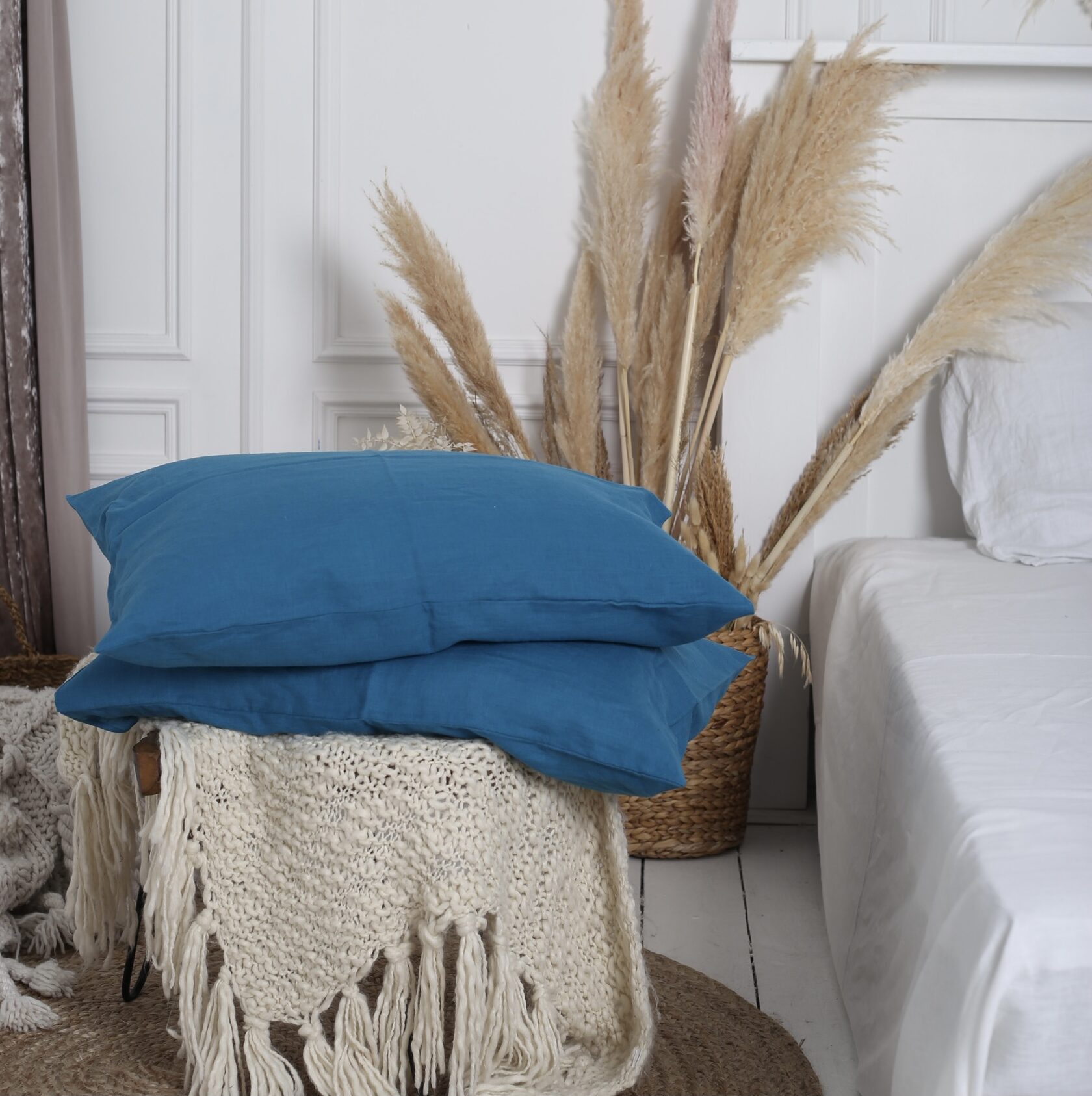 

Крафтова наволочка Luxury Linen на блискавці льон 30х50 см 2шт Turquoise