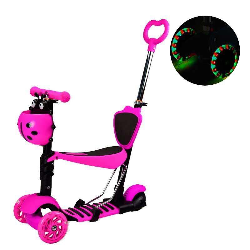 

Детский самокат Best Scooter Божья коровка 3-х колёсный 5 в 1 розовый, колеса PU со светом