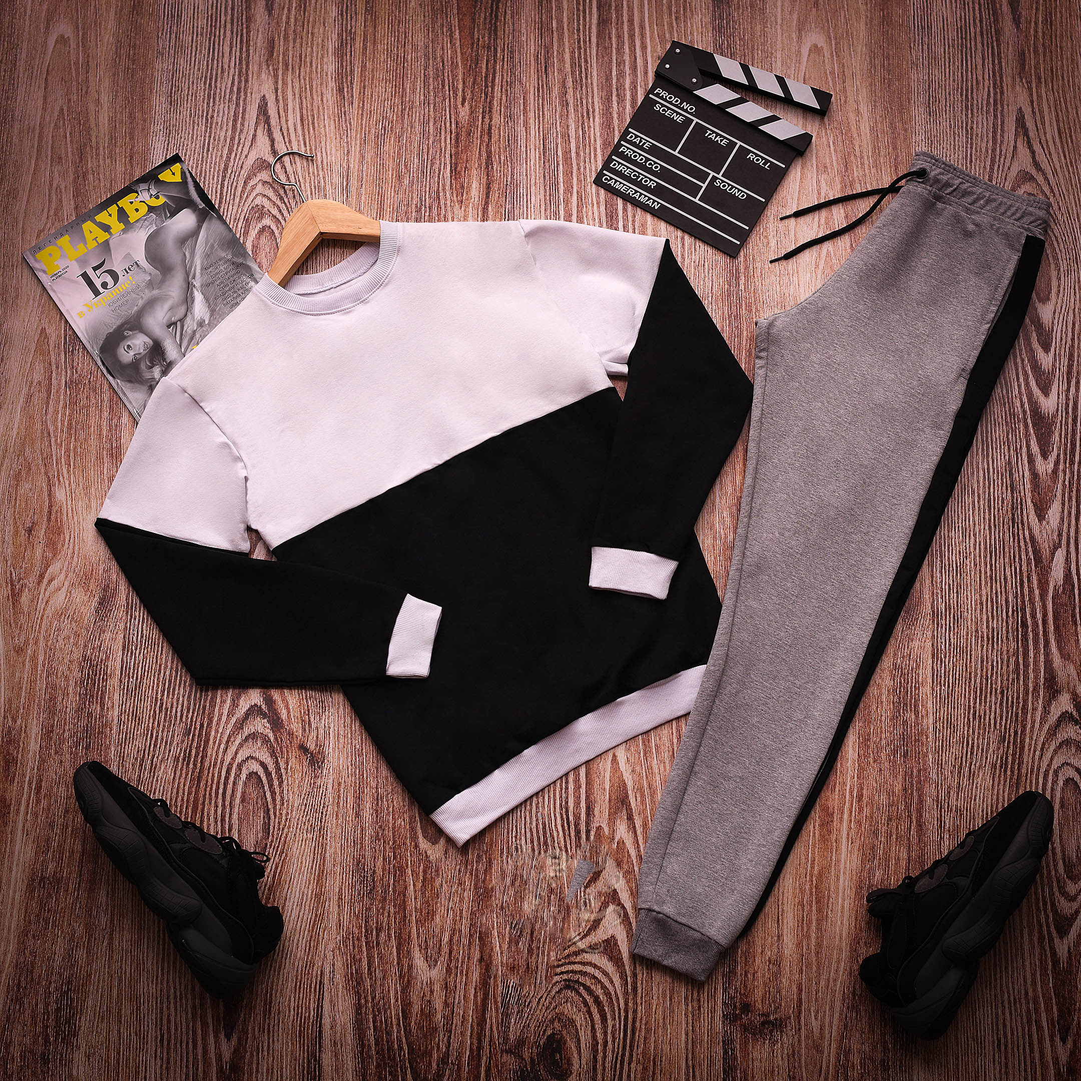 

Мужской спортивный костюм двойка Fashion Man OC7545786 рXS черно-белый