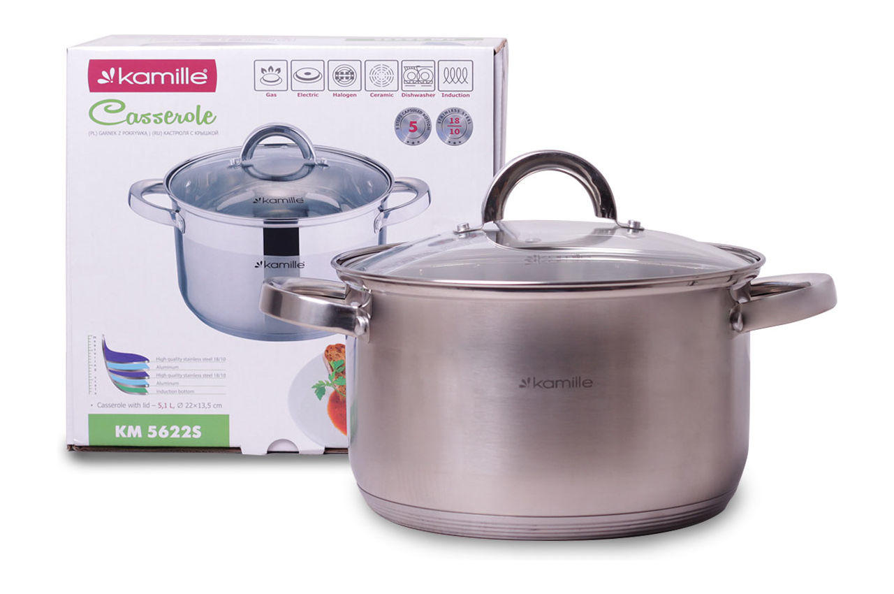 

Кастрюля нержавеющая Kamille Ø 22 см, 5,1 л с крышкой
