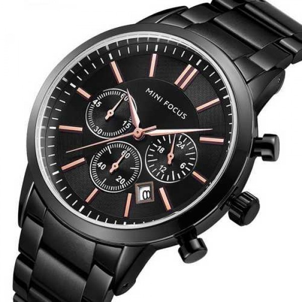 

Мужские кварцевые часы Mini Focus Black наручные классические на стальном браслете + коробка (1095-0012)