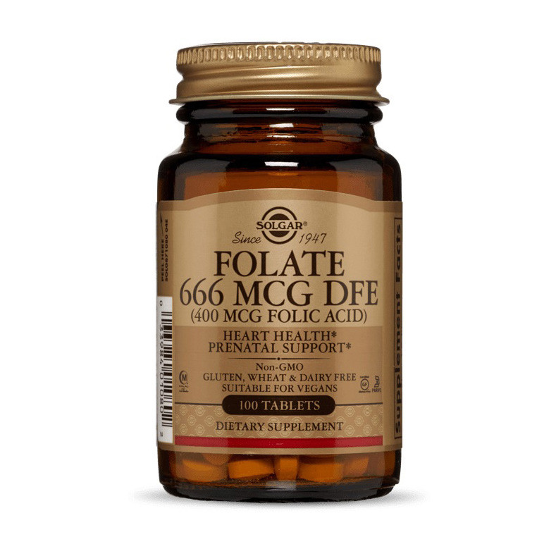 

Фолиевая кислота или витамин В9 Solgar Folate 666 mcg DFE (Folic Acid 400 mcg) 100 таблеток