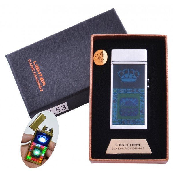 

Зажигалка в подарочной коробке Casino (Двойная молния) №HL-53 Silver