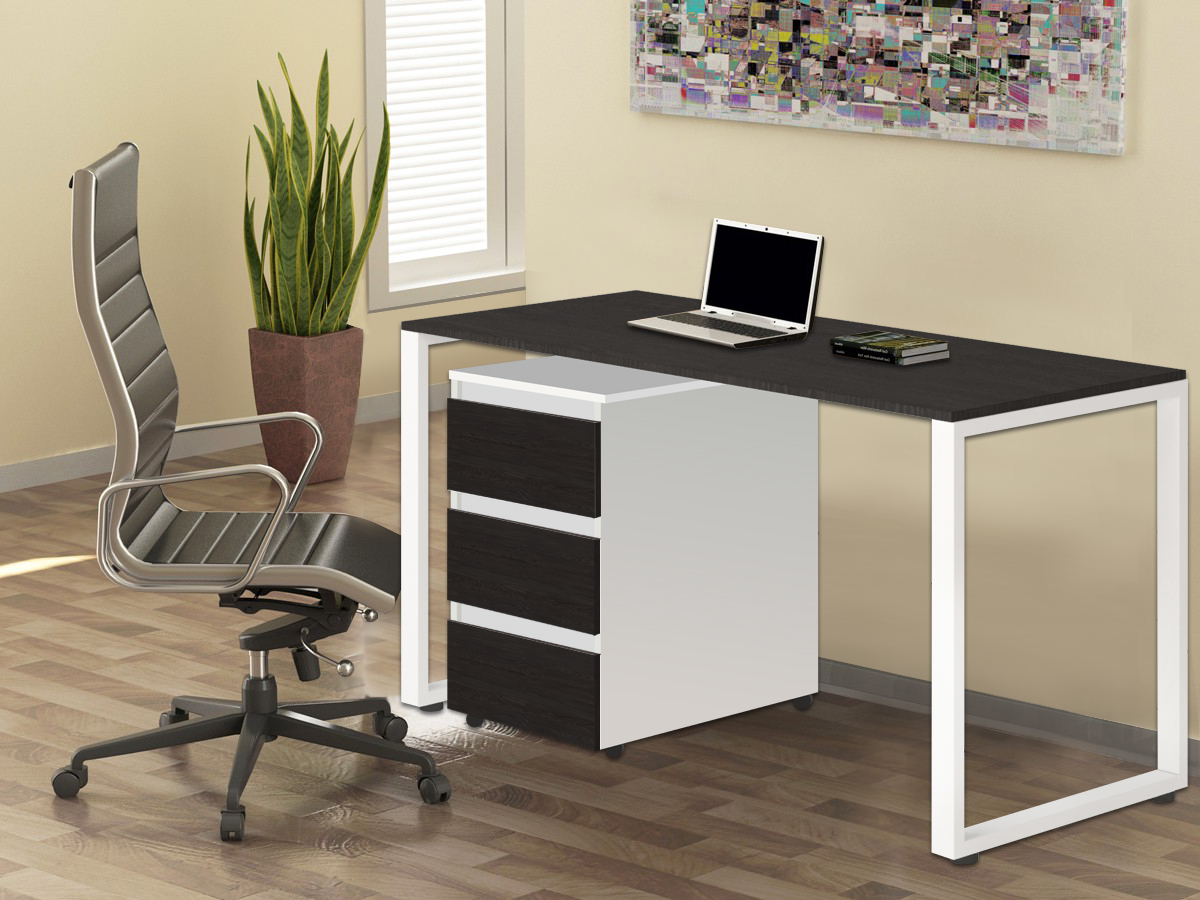 

Стол Тавол Loft КС 8.1 с мобильной тумбой металл опоры черные 140смх60смх75см ДСП Венге Белый