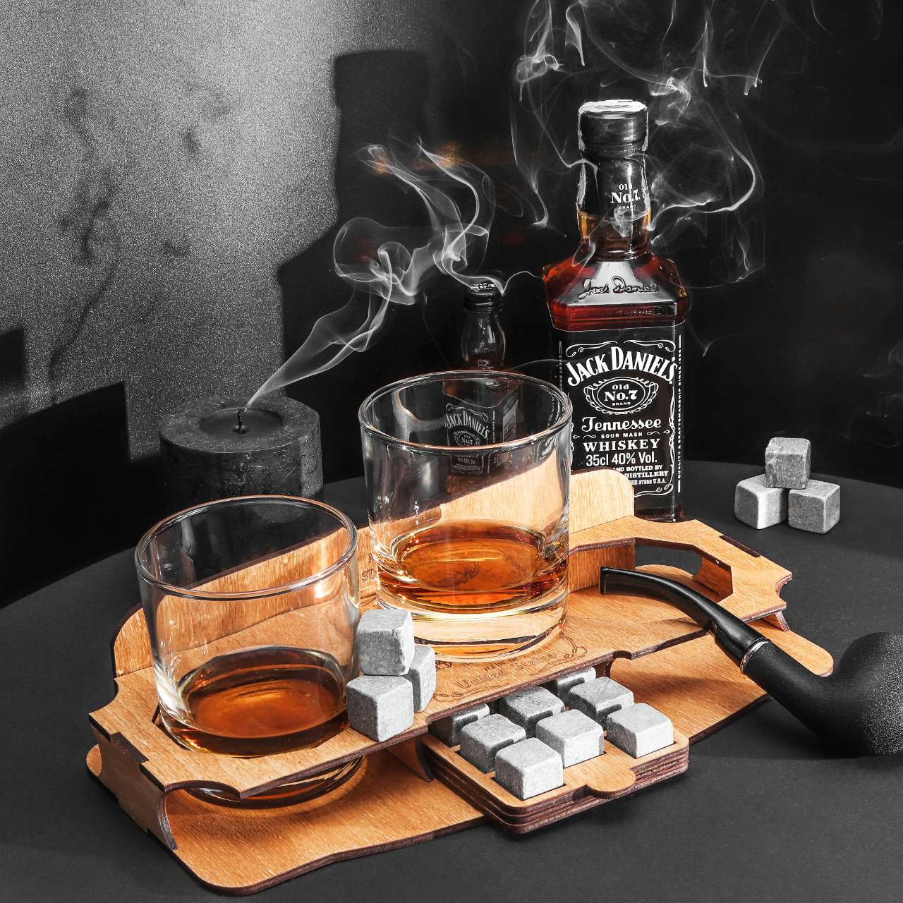 

Камни для виски Whiskey stones USA Original Wood and Glass 12шт из стеатита + мешочек + 2 стакана Сертифицированные