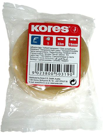 

Клейкая канцелярская лента Kores Transparent 19 мм x 33 м Прозрачная 16 шт (K50319)