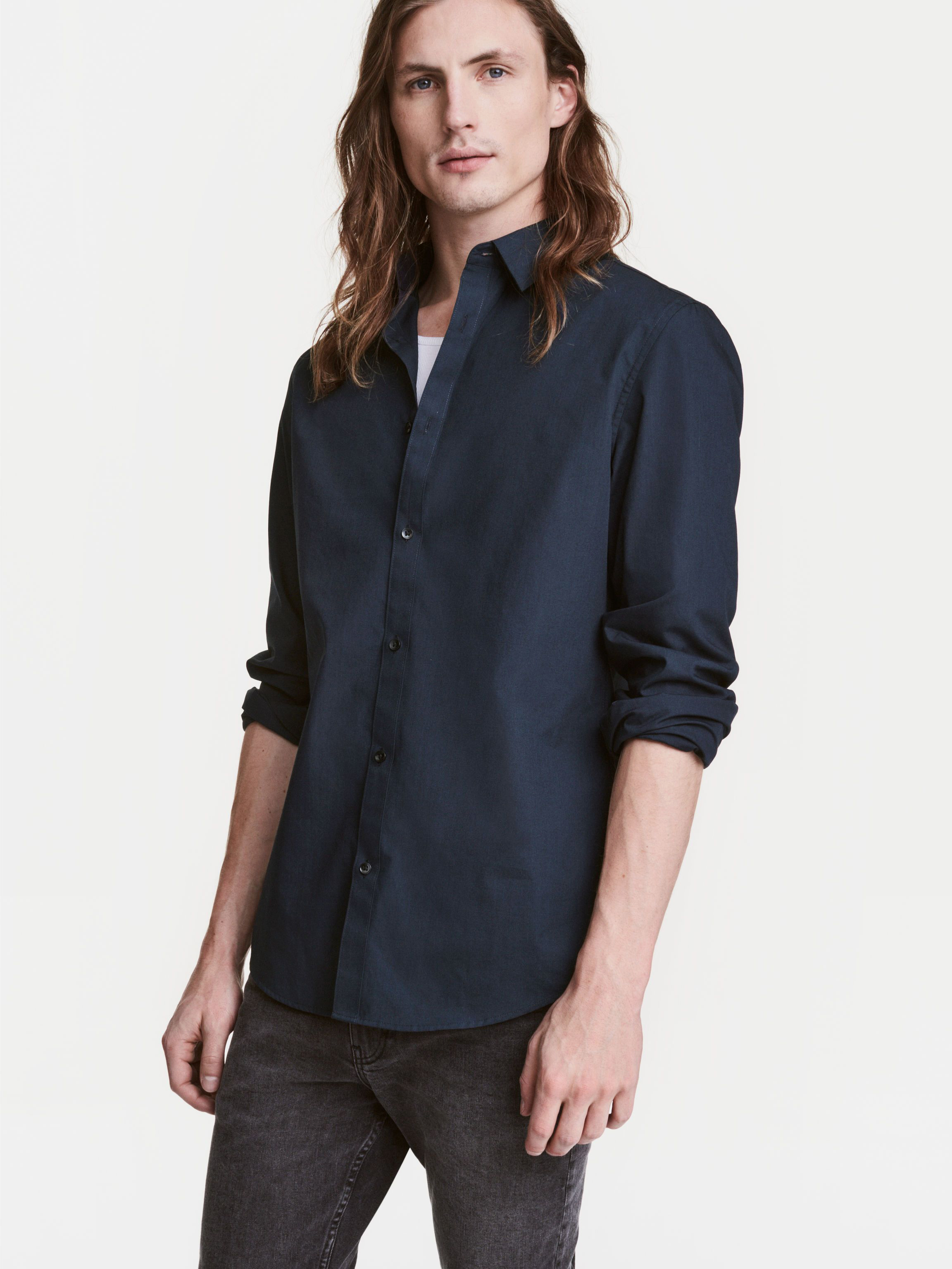 

Рубашка H&M 4533055-AAQJ S Темно-синяя
