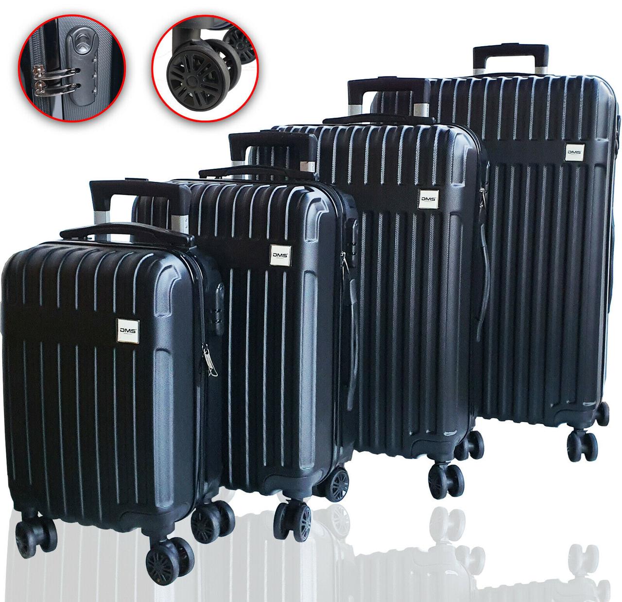 

Комплект чемодан дорожных DMS с тележкой S-M-L-XL Black 4шт