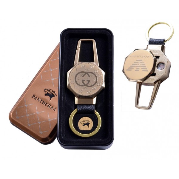 

USB зажигалка в подарочной металлической коробке (брелок + фонарик) №4687B-3