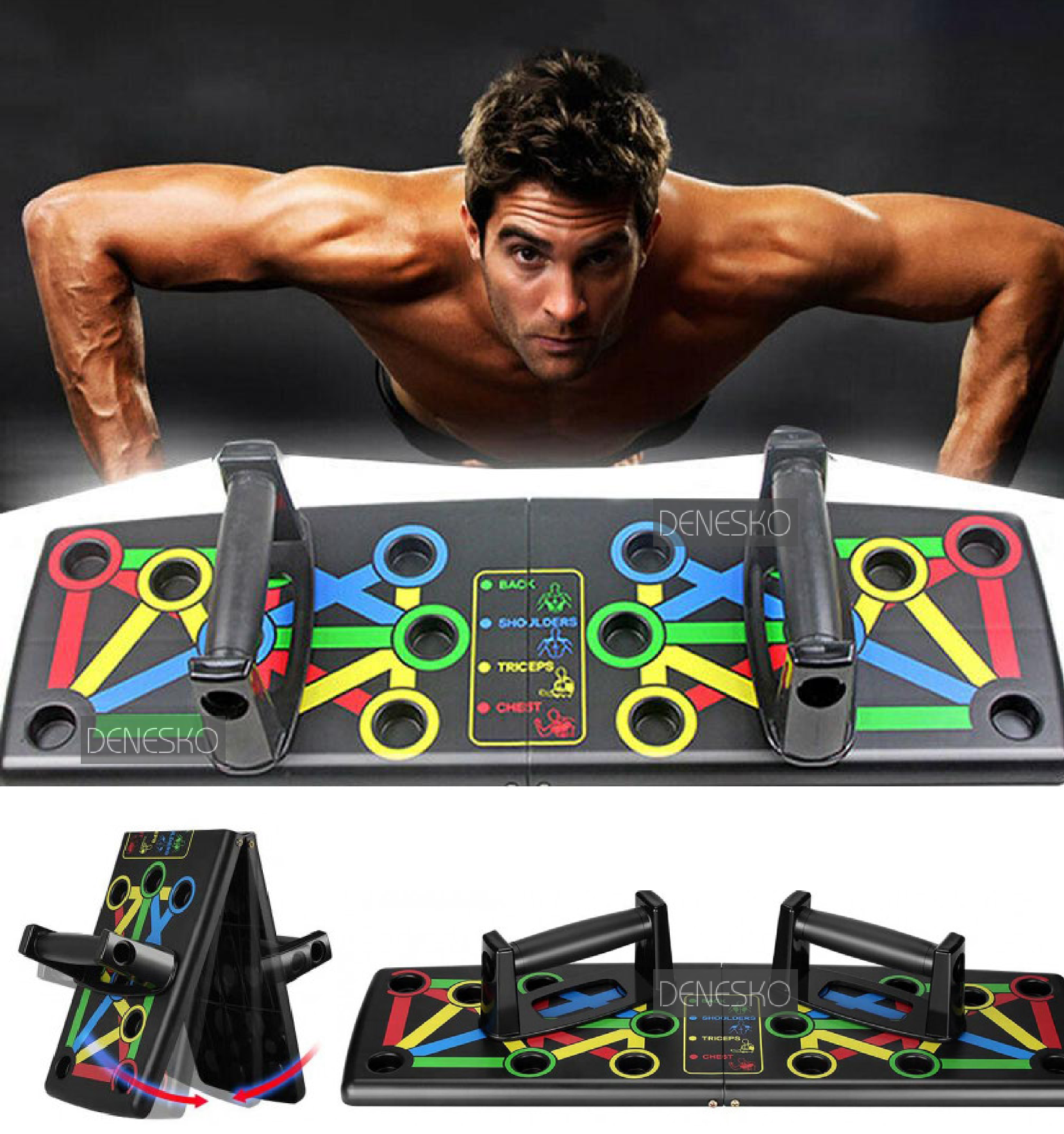

Универсальная легкая портативная переносная доска для отжиманий Push Up Training System Компактная складная платформа для отжиманий 14 в 1 Монофункциональный тренажер для дома и зала на все группы мышц с антискользящим покрытием