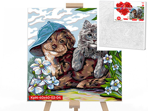 

Картина по номерам Danko Toys Щенок и котенок 40х40см, KpNe-40х40-02-04