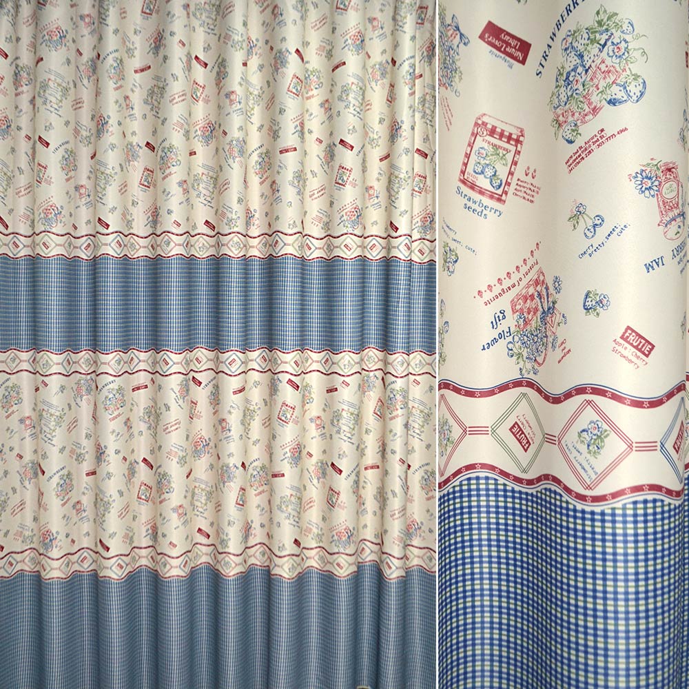 

Софт блэкаут Frutie & Flower купон клетка синяя на песочном фоне, ш.280 (32113.004)